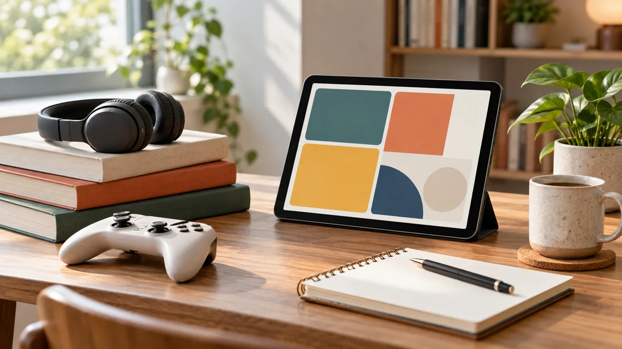 Books headphones and controller illustrating ahoylist media categories