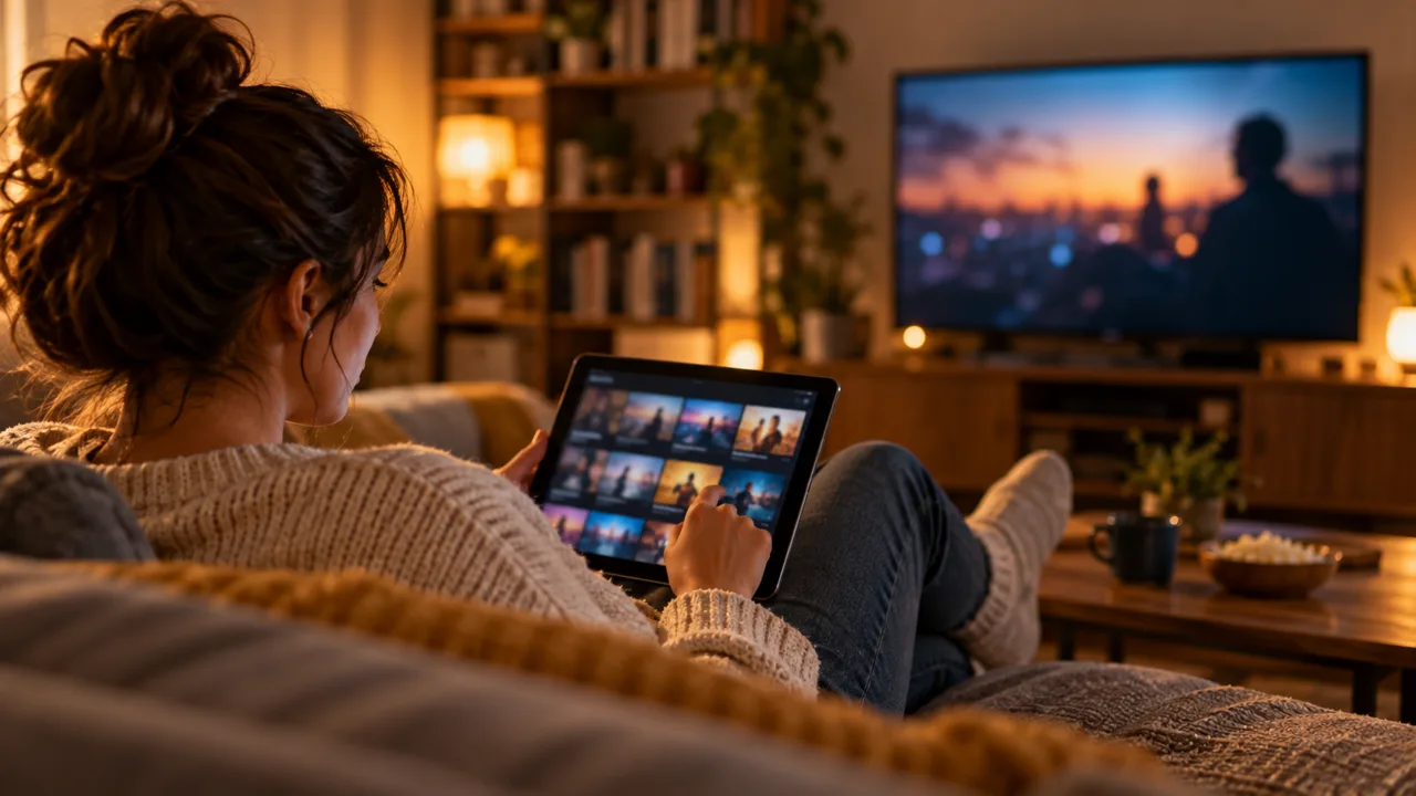 Viewer choosing entertainment on a tablet for the ahoylist guide