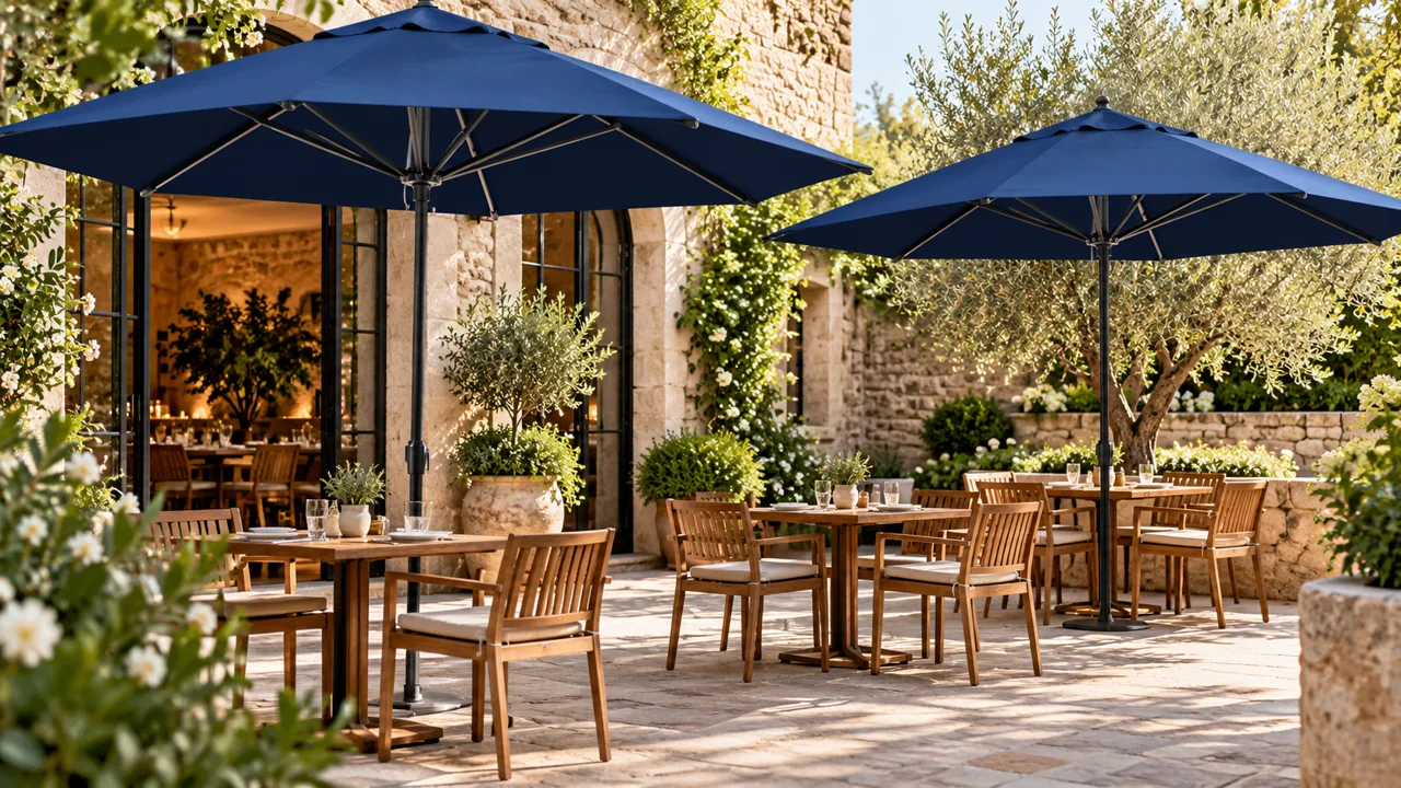 Cafe umbrella concept illustrating ausbrella outdoor dining uses