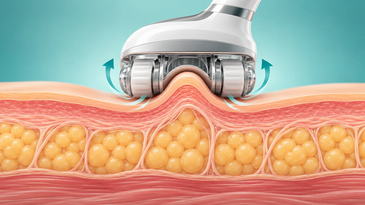 Cellulogia vacuum roller massage mechanism shown in an educational illustration