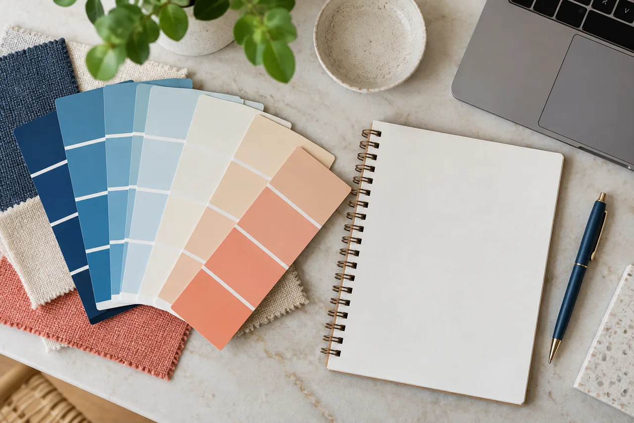 Fonvira palette planning concept with color swatches and notebook