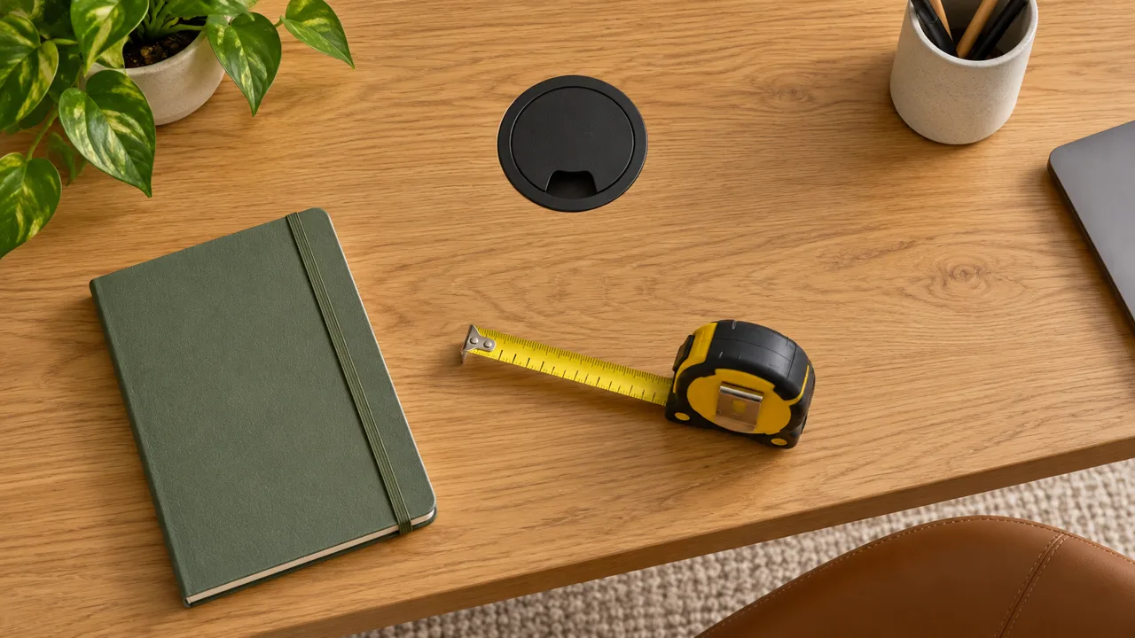 Grommet measurement concept illustrating hongrmtacx desk fitting checks