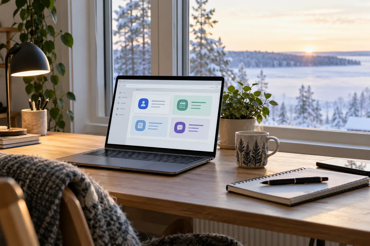 hypake digital-service concept on a laptop in a Nordic home
