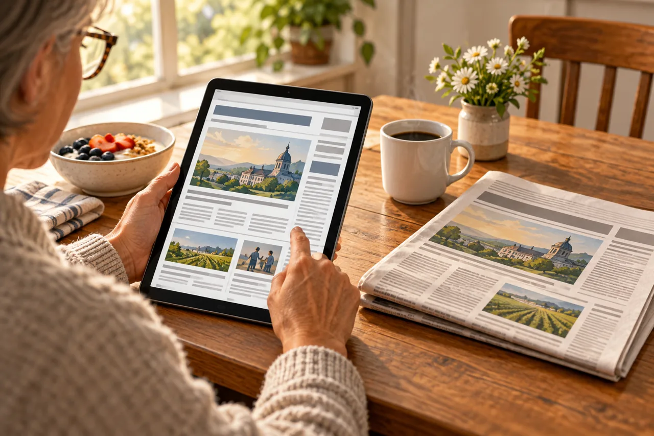 LancasterOnline digital reading concept with a tablet and printed newspaper