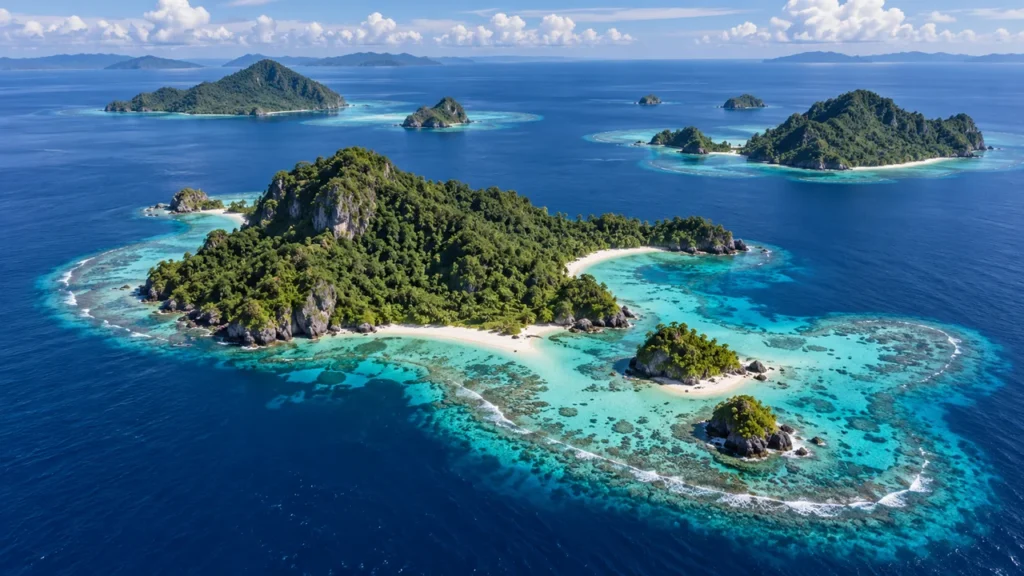 Lucipara Islands concept showing remote tropical reefs in the Banda Sea