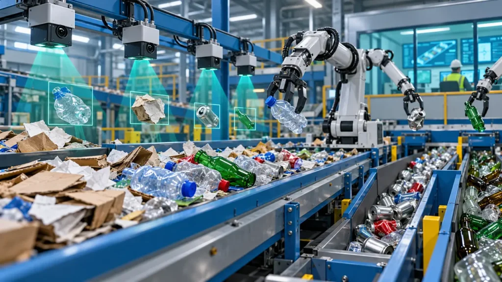 MataRecycler Explained: Recycling Claims and Tech Checks MataRecycler AI recycling sorting facility illustration