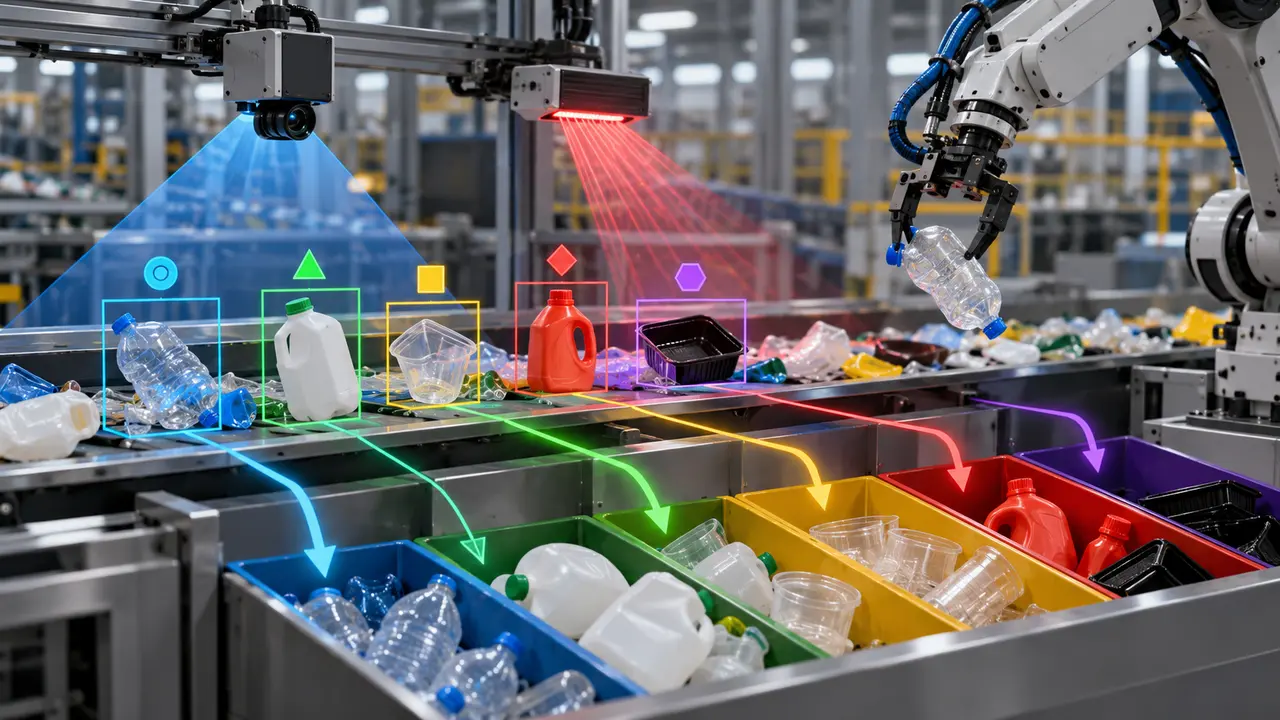 MataRecycler plastic sorting with AI sensors illustration