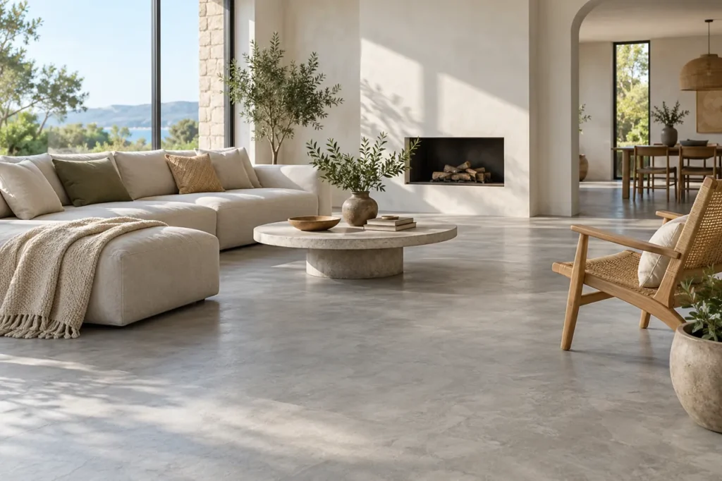 Mineralico Flooring Guide: Finish, Planning and Care Checks Mineralico flooring concept in a light modern living room