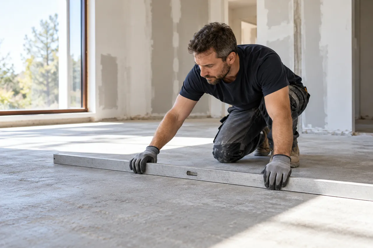 Mineralico preparation concept with a professional checking a floor