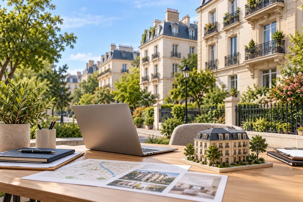 Pigeimmo Explained: Property Prospecting and Name Checks Pigeimmo property research concept overlooking French residential buildings
