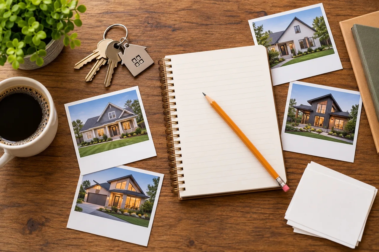 Pigeimmo listing review concept with property photographs and house keys