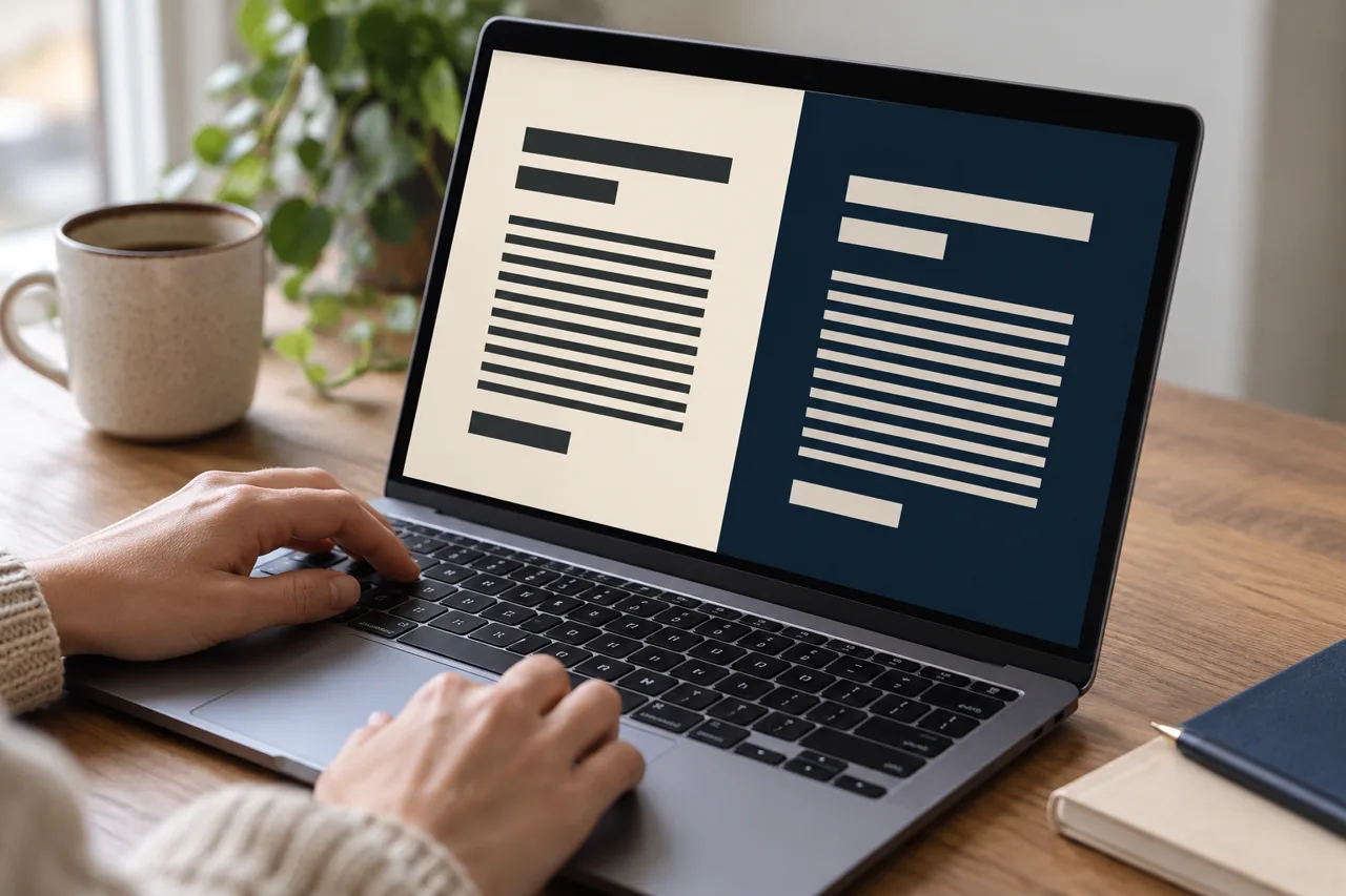 sartreuse guide: readability concept showing light and dark design samples