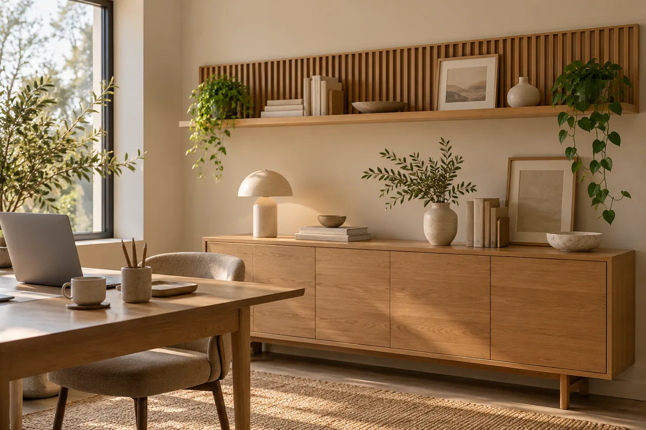 trallehylde room-planning concept with a shelf beside a home workspace