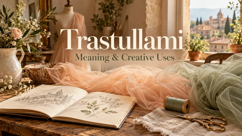 Trastullami meaning and craft uses illustrated with a notebook and tulle