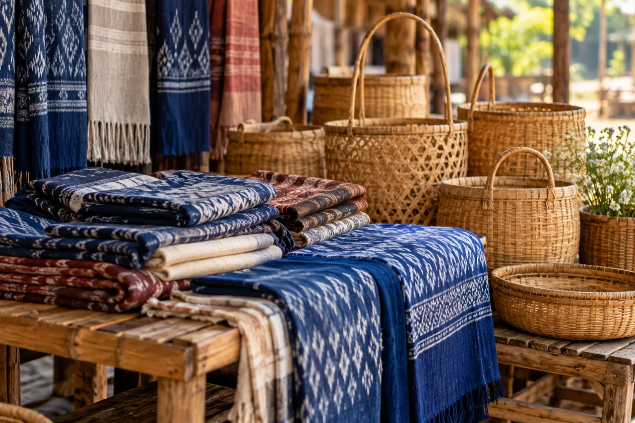 tumbons local craft concept with woven cotton and baskets