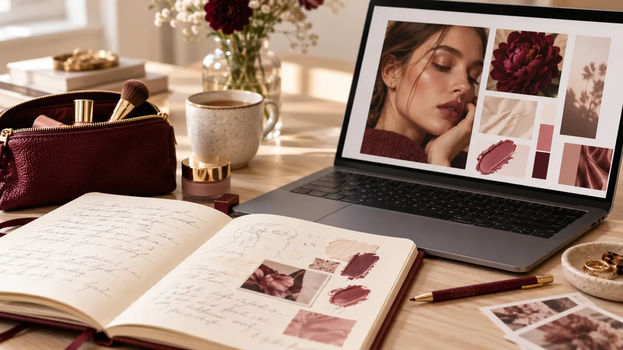 Notebook and laptop for researching beauty and fashion articles