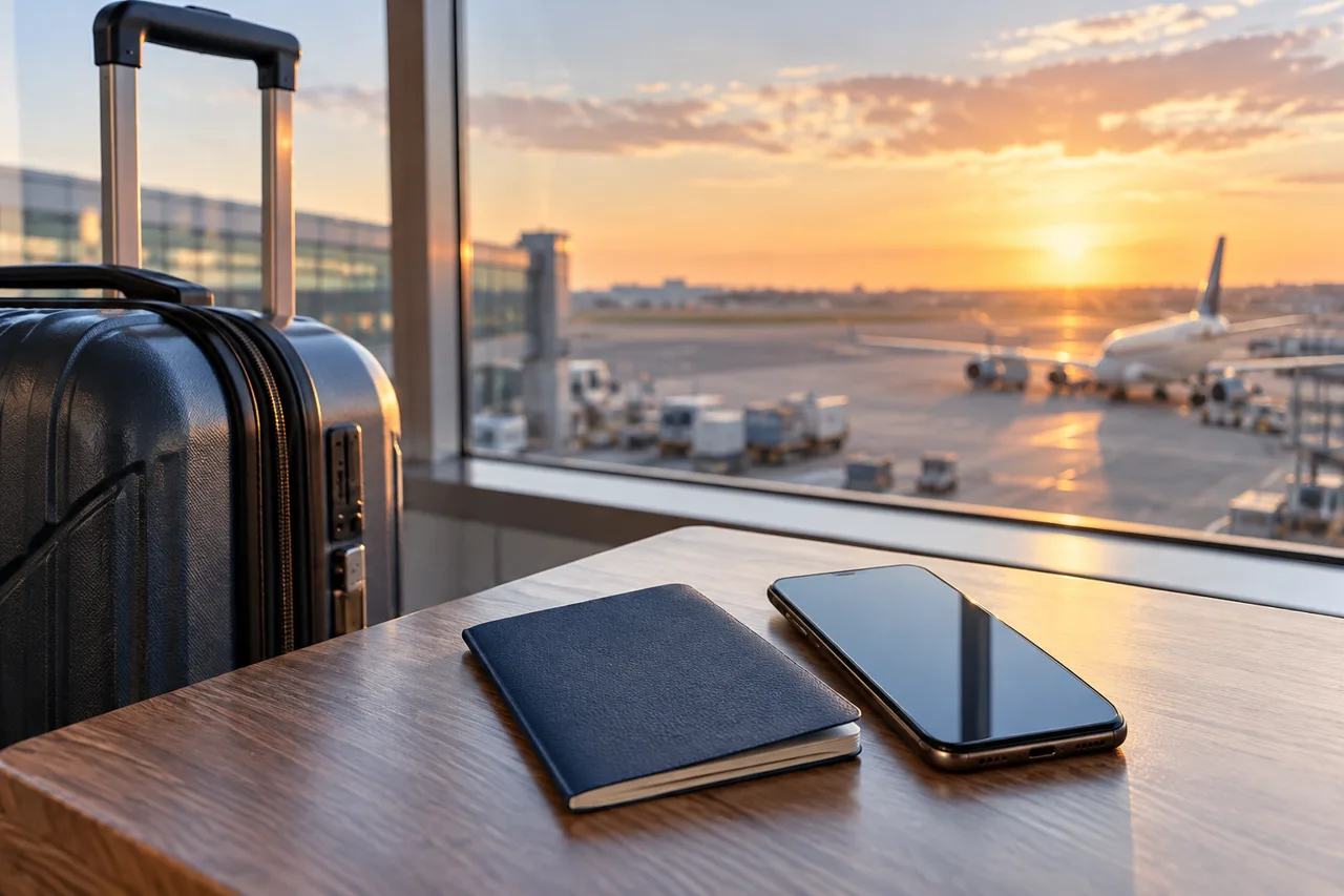 Viptoria travel connectivity concept with smartphone and luggage
