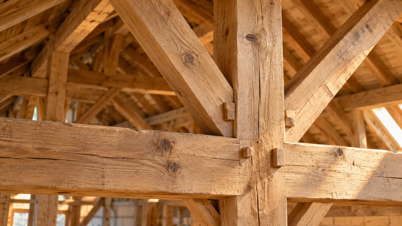 Timber roof framing concept showing windstrebe bracing