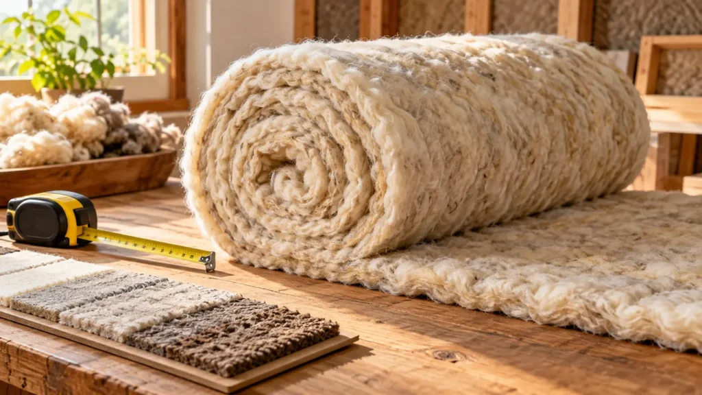 Wollmatten Guide: Types, Uses, Care and Buying Checks Wollmatten sheep-wool insulation roll and material samples